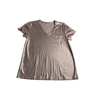 Loft Womens Vintage Soft Pocket Tee M Metallic Rose Gold V-Neck T-Shirt Cotton
